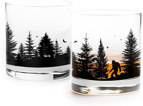 Vista 32 de Black Lantern Single Whiskey Glass - Forest Landscape- 11oz. Low Baller Tumbler Solid Base - Bourbon Glass - Cocktail & Everyday Use Drinking