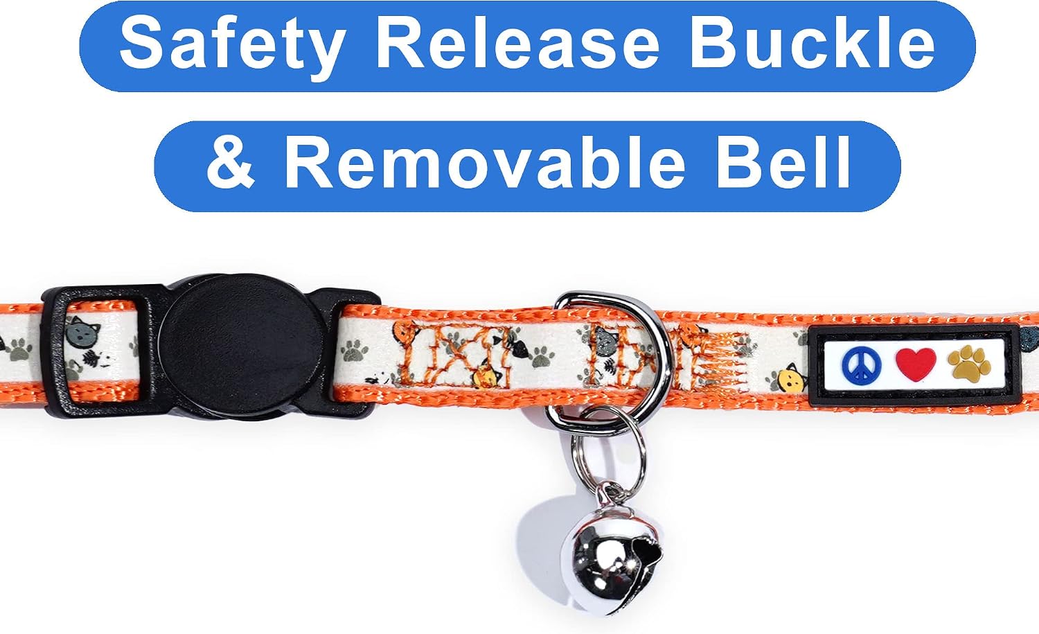 Pawtitas Glow in the Dark Cat Collar – Safety Buckle & Removable Bell, Adjustable Kitten Collar, Orange