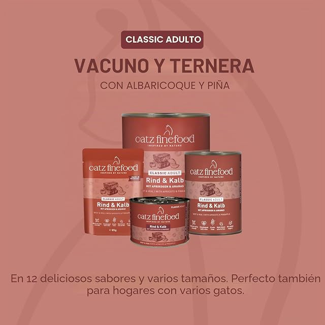 Foto 5 de 8 de catz finefood N° 7 - Comida para Gatos húmeda de Ternera y Ternera refinada con Albaricoque y piña, 6 latas…