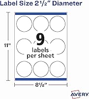 Vista 33 de Avery Etiquetas redondas imprimibles con Sure Feed, 2.5" de diámetro, blanco brillante, 90 etiquetas personalizables (22830)