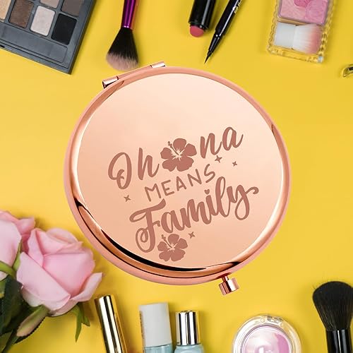 Miniatura 6 de KEYCHIN Divertido espejo de bolsillo de película de dibujos animados, regalos inspirados en viajes hawaianos, espejo compacto Ohana Means Family