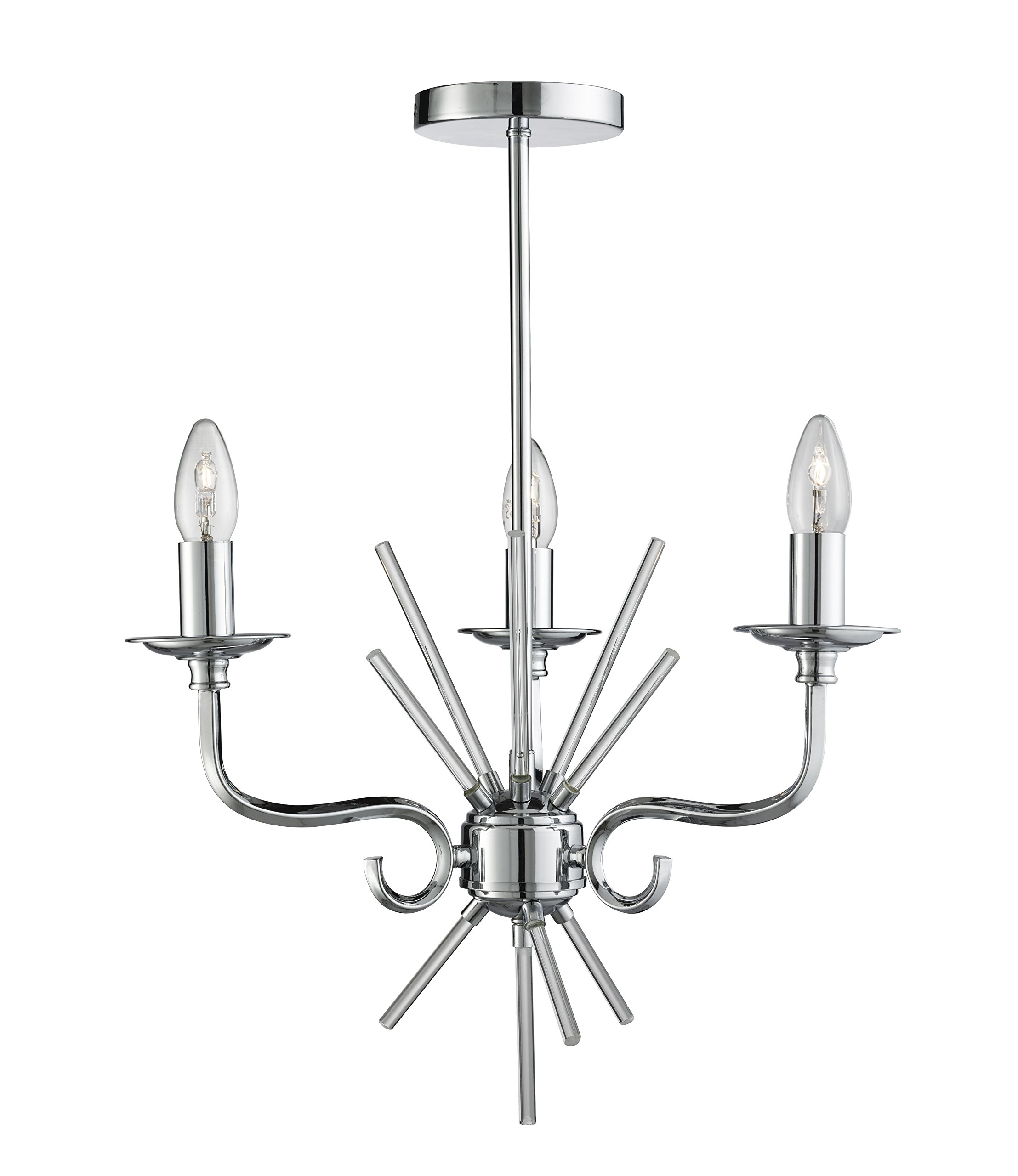 Lighting Collection 700168 E14 60 W Ceiling Light with 3 Lights and Clear Glass Tube Deco, Chrome