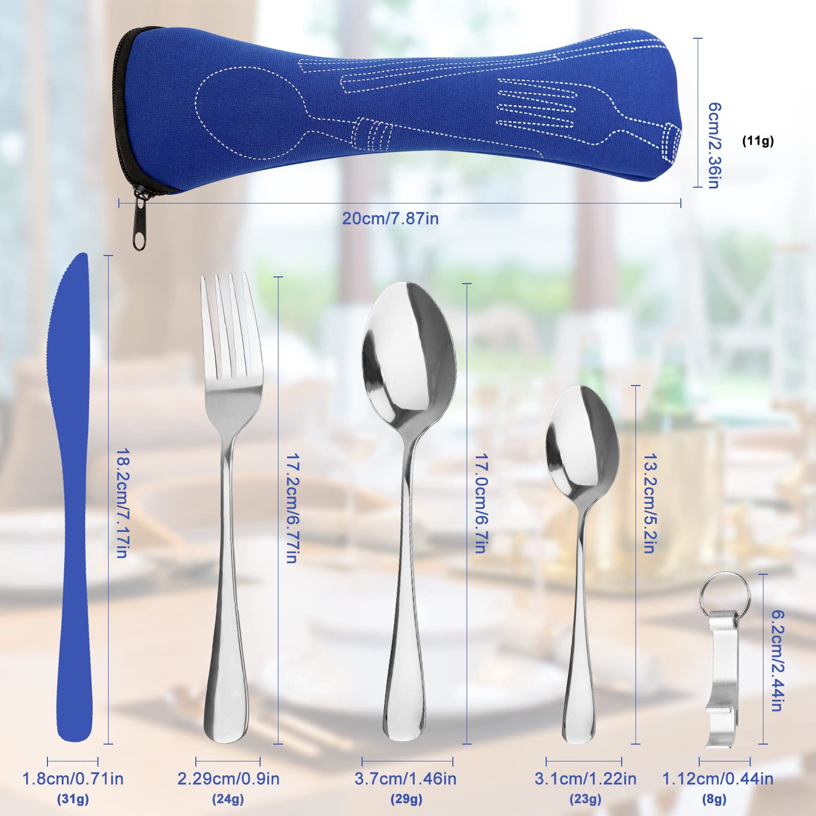 Set Posate Da Viaggio 8 Pezzi In Acciaio Inox Con Custodia - Coltello, Forchetta, Cucchiaio, Bacchette E Cannucce