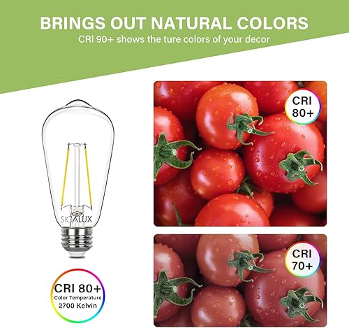 Miniatura 4 de Sigalux EcoBright - Bombillas LED Edison que cumplen con T20, bombilla LED E26 ST58, filamento transparente, regulable, vintage, equivalente a 60 W,