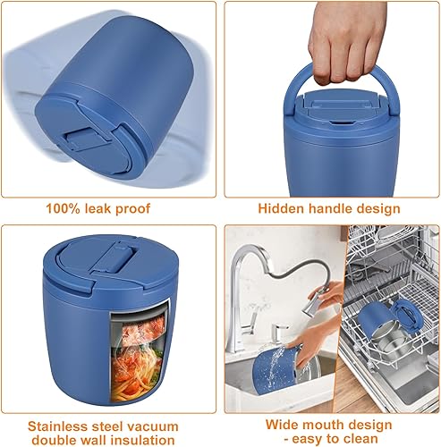Miniatura 5 de Recipientes de almuerzo aislados de 40 onzas para adultos, termo de sopa para comida caliente, frasco de boca ancha a prueba de fugas, acero