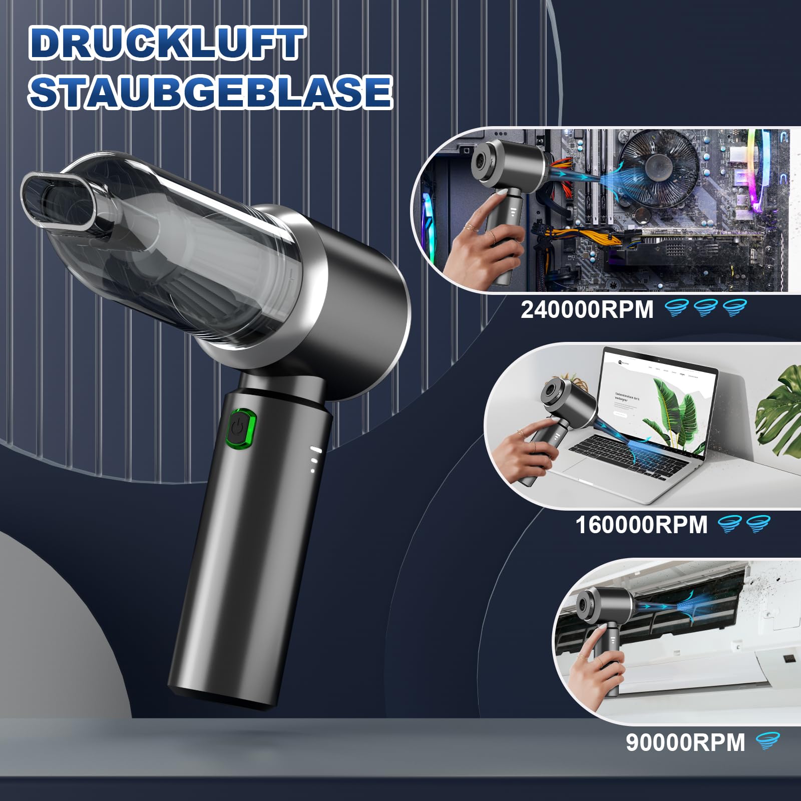 2-in-1 Handstaubsauger Akku 28000PA Kabellos Auto Staubsauger Stark 3-Gang 240000 U/min Elektrische Staubgebläse