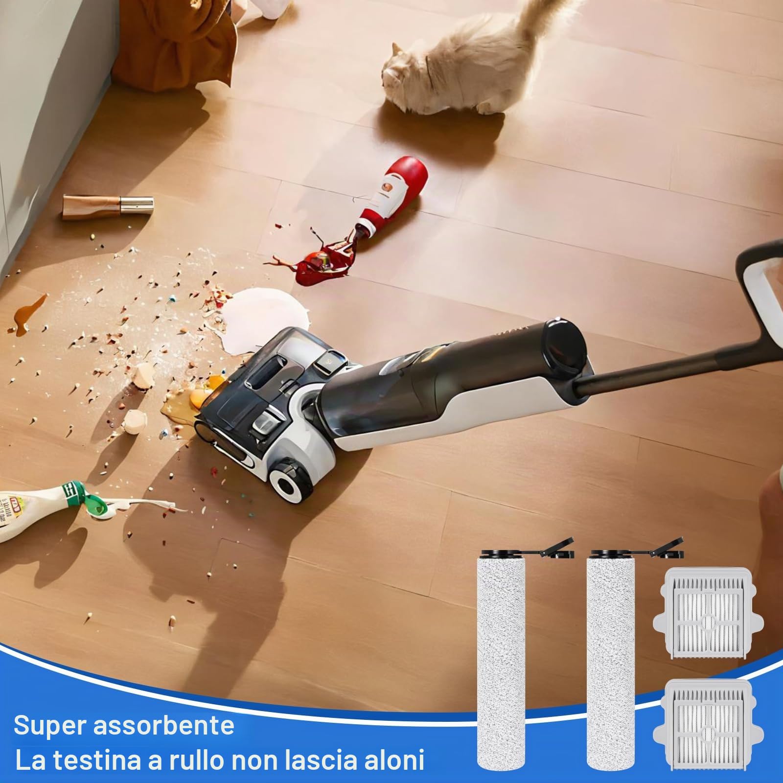 spazzole a Rullo e Filtro HEPA Ricambi per Roborock F25 BX/F25 ACE/F25 GT/F25 RT/F25 LT/F25 ALT/F25/F25 XT/F25 ACE Combo/F25 Combo/F25 Ultra/F25 ACE Pro aspirapolvere senza fili(5 Accessori)