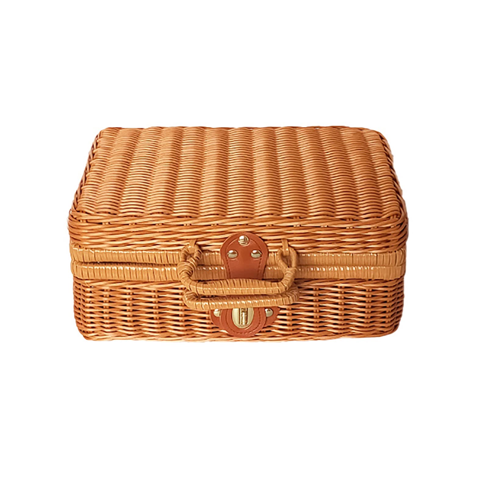 Storage Basket,Picnic,Imitation Rattan Vintage,Traditional Wicker Hamper Box,Woven,Hand Made,For Cosmetic Bags,Souvenirs,Picnics,Brown