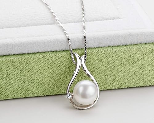 Miniatura 2 de Pearl Necklaces for Women, Freshwater Cultured Single White Pearl Pendant with 925 Sterling Silver Chain Pearl Jewelry Gifts for Mom Wife Her
