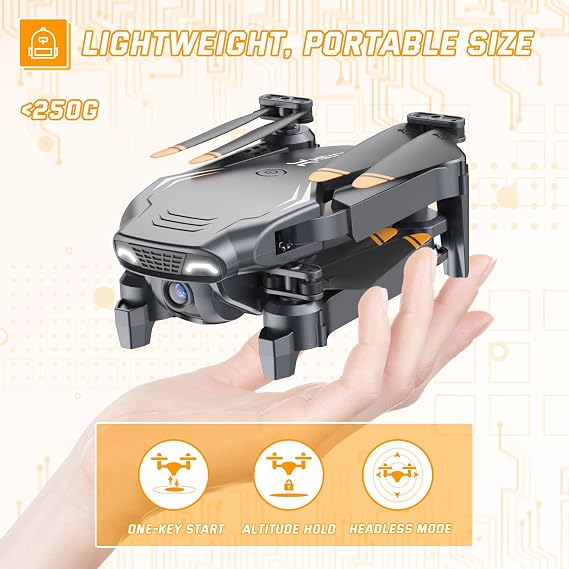 Foldable Drones for Kids Beginners - With 1080P HD Camera, FPV Remote Control Quadcopter, One Key Start/Land, Altitude Hold, 2 Batteries RC Helicopter Toys Gifts for Boys (Raven)