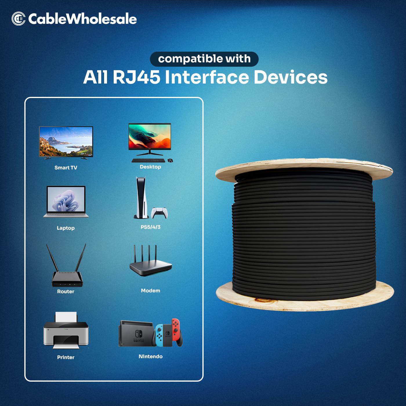 Cat6a Ethernet Cable Spool - High-Speed 500MHz for Networking, 10 Gigabit Stranded, 24AWG UTP (Unshielded Twisted Pair), 1000 Feet, Black