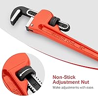 Vista 2 de Jetech 12-inch Heavy Duty Straight Pipe Wrench, Adjustable Aluminum Plumber with Floating Hook Jaw and I-Beam Handle, Red