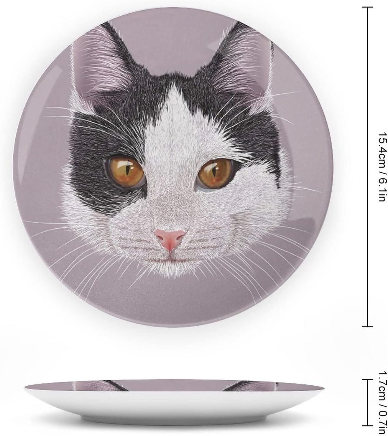 XISUNYA 7 Inch Decorative Plate, Animal Porcelain Plate, Cute Cat Portrait Funny Whiskers Pet Humor Print Ceramic Wall Hanging for Home Office Party Dinner Table Decor