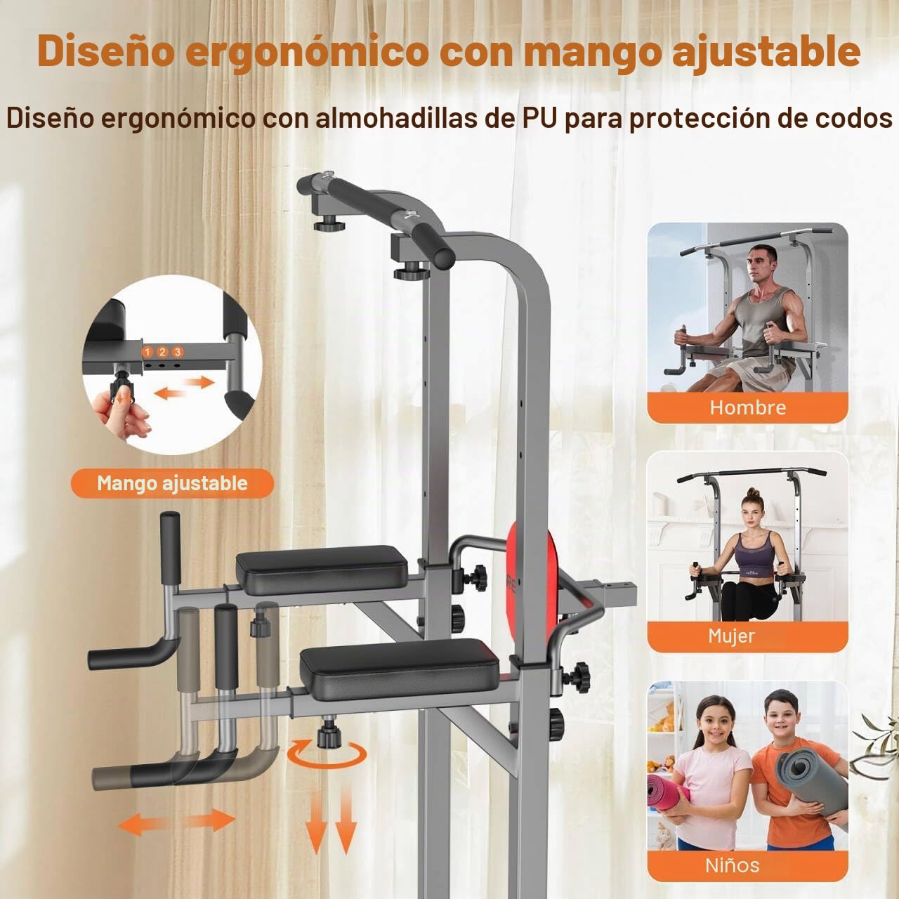 RELIFE REBUILD YOUR LIFE Torre Entrenamiento Energía Power Tower Estación Pull Up Multifuncional Barras Dominadas Torre de Gimnasia Casa Equipo de Fuerza Dip Station Musculación (Gris)
