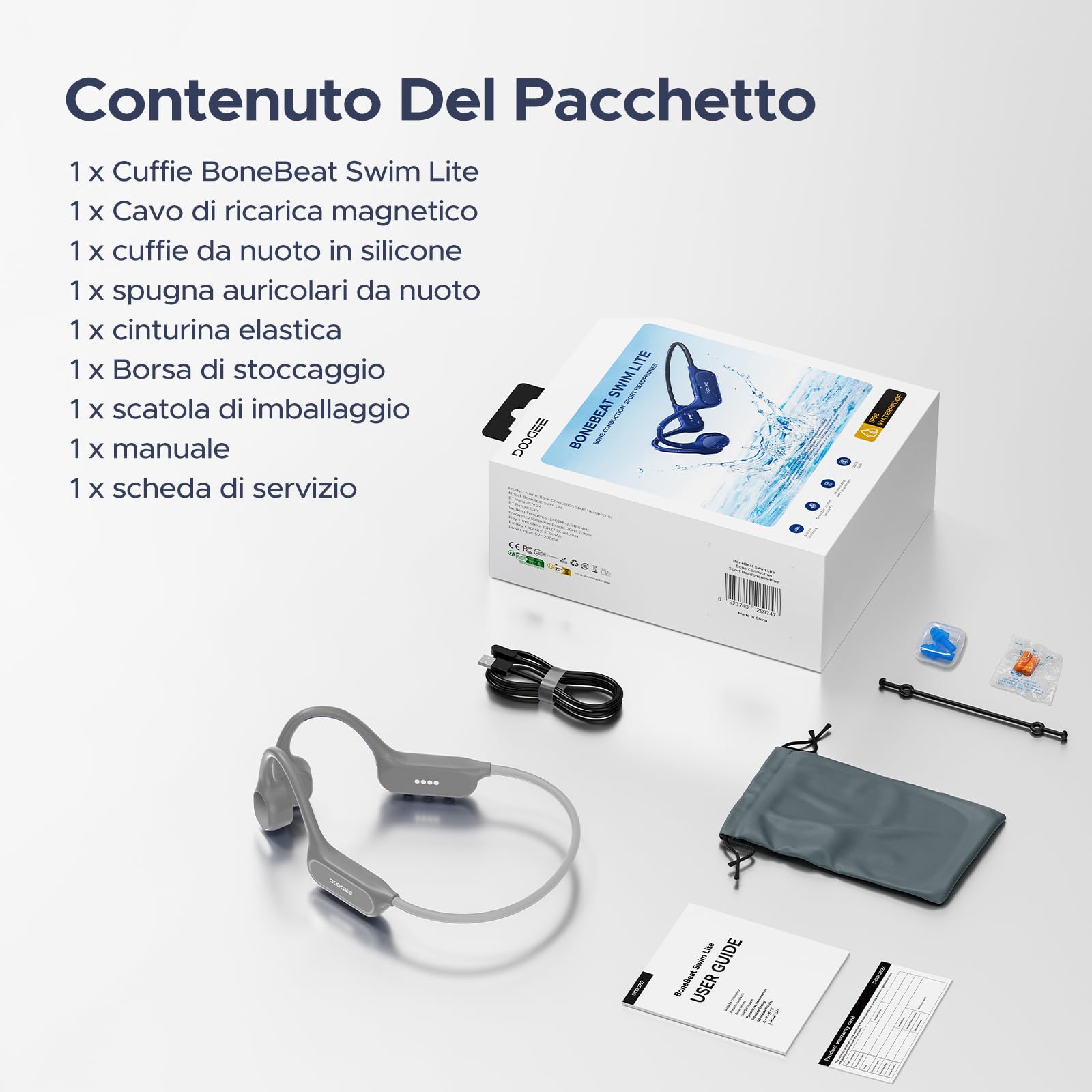 Cuffie a Conduzione Ossea, 10 Ore di Autonomia, IP68 Cuffie Sport Running Inalámbrico BT5.4 con Auricolari Aperti e Doppia Modalità MP3 da 32GB per Ciclismo, Nuoto Sott'acqua, Fitness