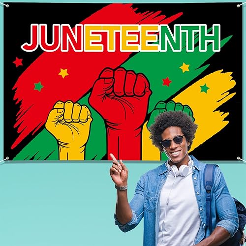 Miniatura 7 de Arosche Juneteenth - Cartel decorativo de 72 x 48 pulgadas con 18 globos de 18 globos con las manos hacia arriba, Día de la Independencia, fondo de