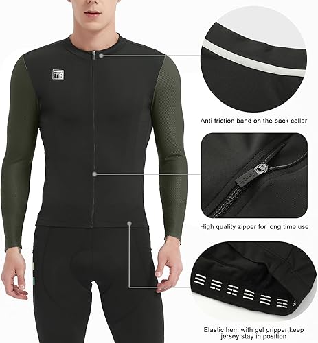 Miniatura 10 de Santic - Camiseta de ciclismo para hombre manga larga reflejante cremallera completa con bolsillos