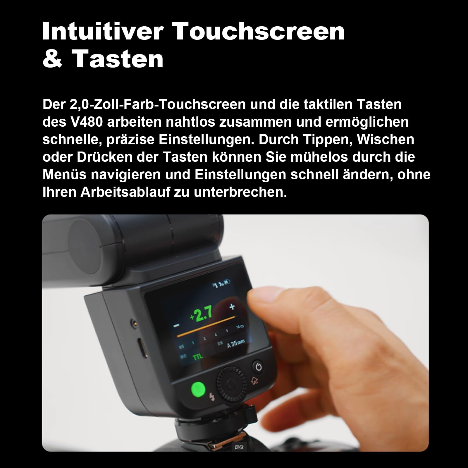 Godox V480 S Blitz für Sony Kameras,V480-S TTL Kamerablitz mit Diffusor und Touchscreen,GN50 1/8000 HSS 7.2 V/2200 mAh Akku,V480S Godox Blitz Kompatibel mit Sony Alpha A9 III a7III a6700 a6400 ZV-E10