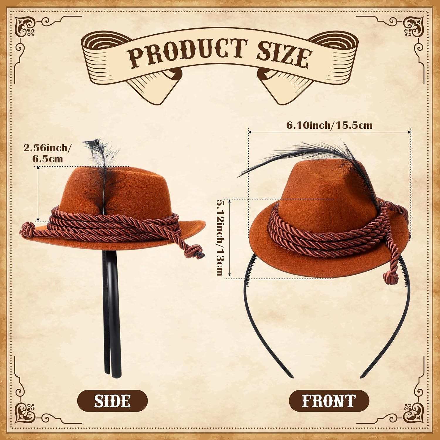 Suncalla 4 Pcs Oktoberfest Hat Headbands with Feather, Mini German Hats
