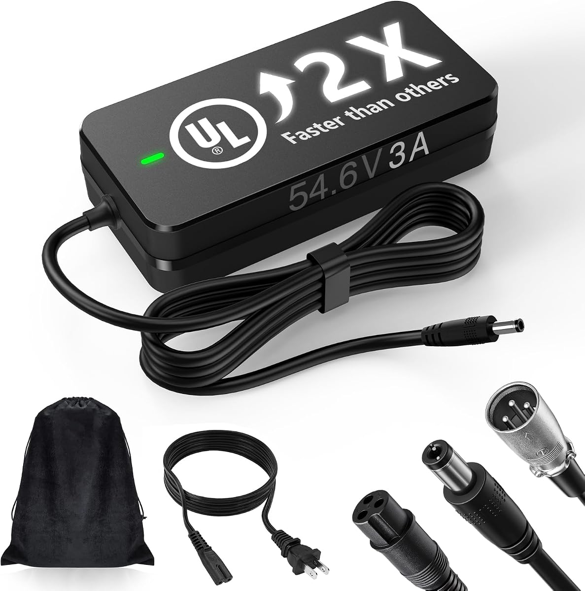 UL Certified 54.6V 3A Faster ebike Charger for 48V Lithium Batteries