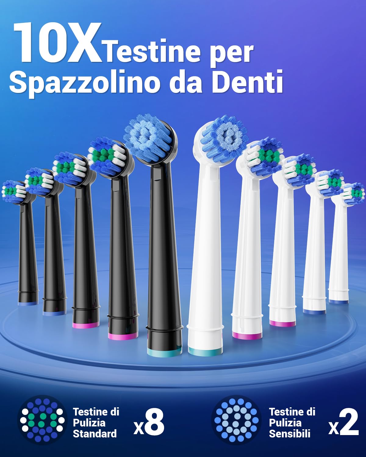 Spazzolino Elettrico Rotante per Adulti - 2 Spazzolino Denti Rotante con 10 Testine e 2 Custodia da Viaggio, 5 Modalità, Impermeabile IPX7, Spazzolino Elettrico da Viaggio Ricaricabile, Nero e Bianco