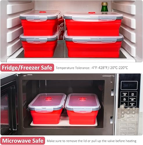 Miniatura 5 de Contenedores plegables de almacenamiento de alimentos con tapa hermética y ventilación de aire, 40.5 oz, juego de contenedores de silicona apilables