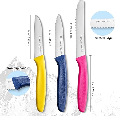 Miniatura 2 de Juego de seis cuchillos para verduras y frutas, de acero inoxidable de alto carbono con mango ergonómico de plástico PP, afilado y súper afilado.