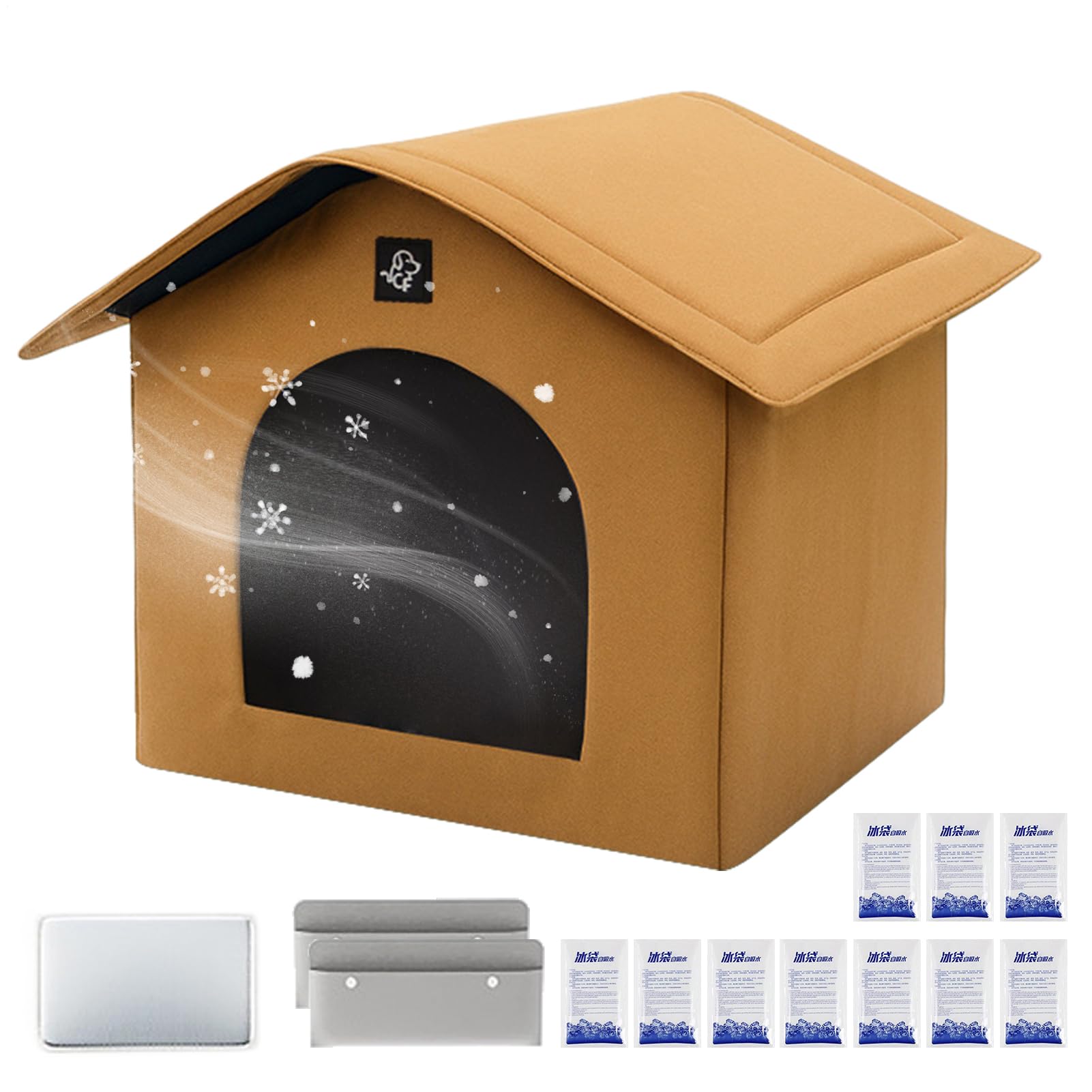 Rifugio Rinfrescante per Gatti da Esterno, Ricovero per Cuccioli, Trasportabile Isolata con Sacchetti Assorbenti e Gel Refrigerante per Animali Domestici in Casa