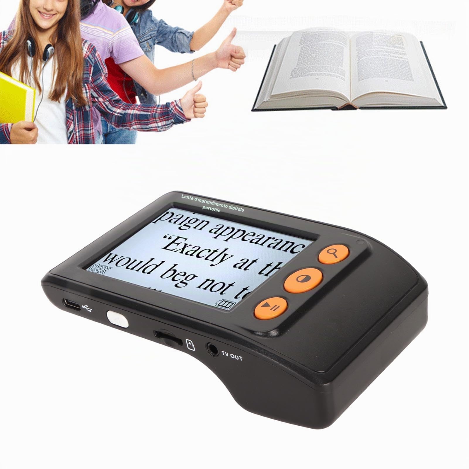 Lente D'Ingrandimento Digitale, Lente D'Ingrandimento Video Portatile Portatile con Ingrandimento 2X‑25X, Schermo LCD da 3,5 Pollici, Ausili di Lettura Elettronici con Uscita AV