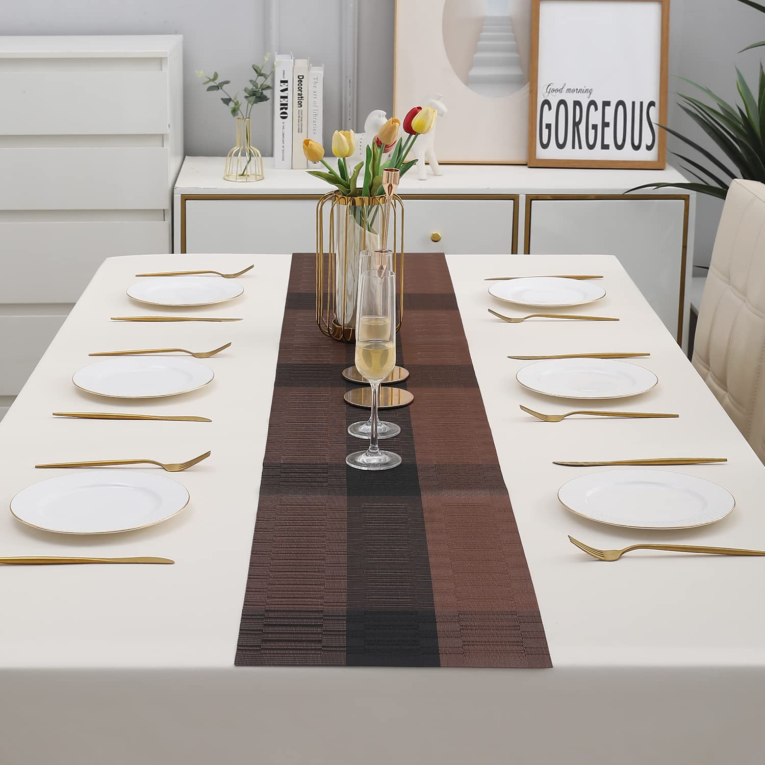 HOKIPO PVC Table Runner 30x180 cm (AR4162),Brown 3
