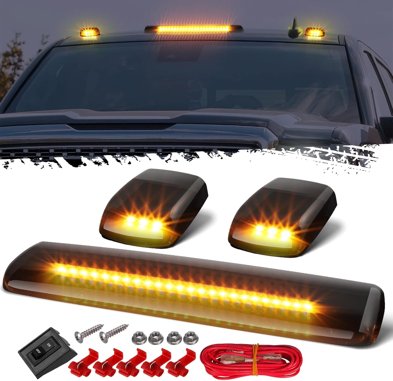 Partsam 3Pcs Smoked Lens Amber Cab Marker Lights Replacement for