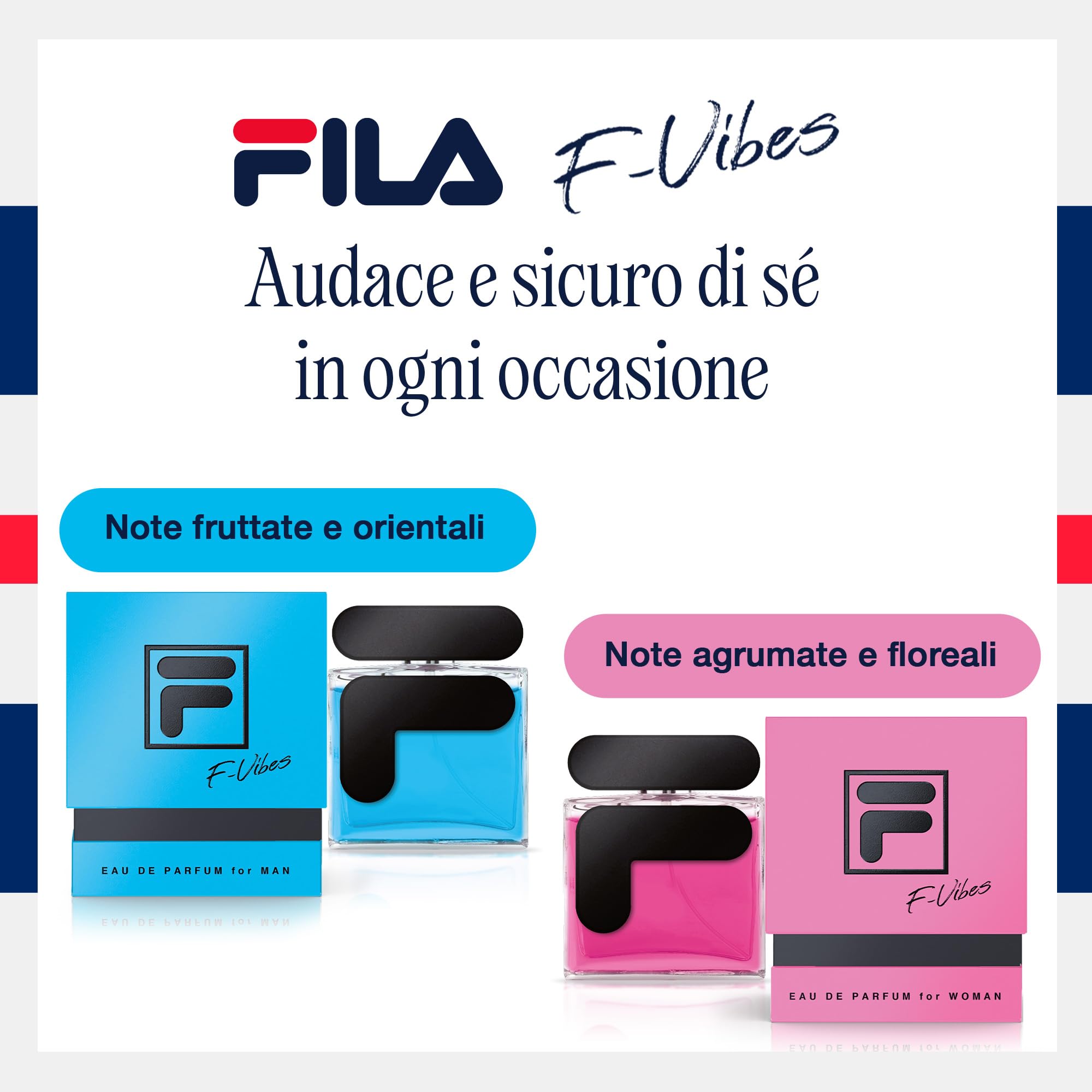 FILA F-Vibes Eau de Parfum for Man 100 ml, Profumo uomo speziato e legnoso, Eau de Parfum uomo con note di mandarino, mela e cannella, Profumo eau de parfum idea regalo per l'uomo moderno e sportivo