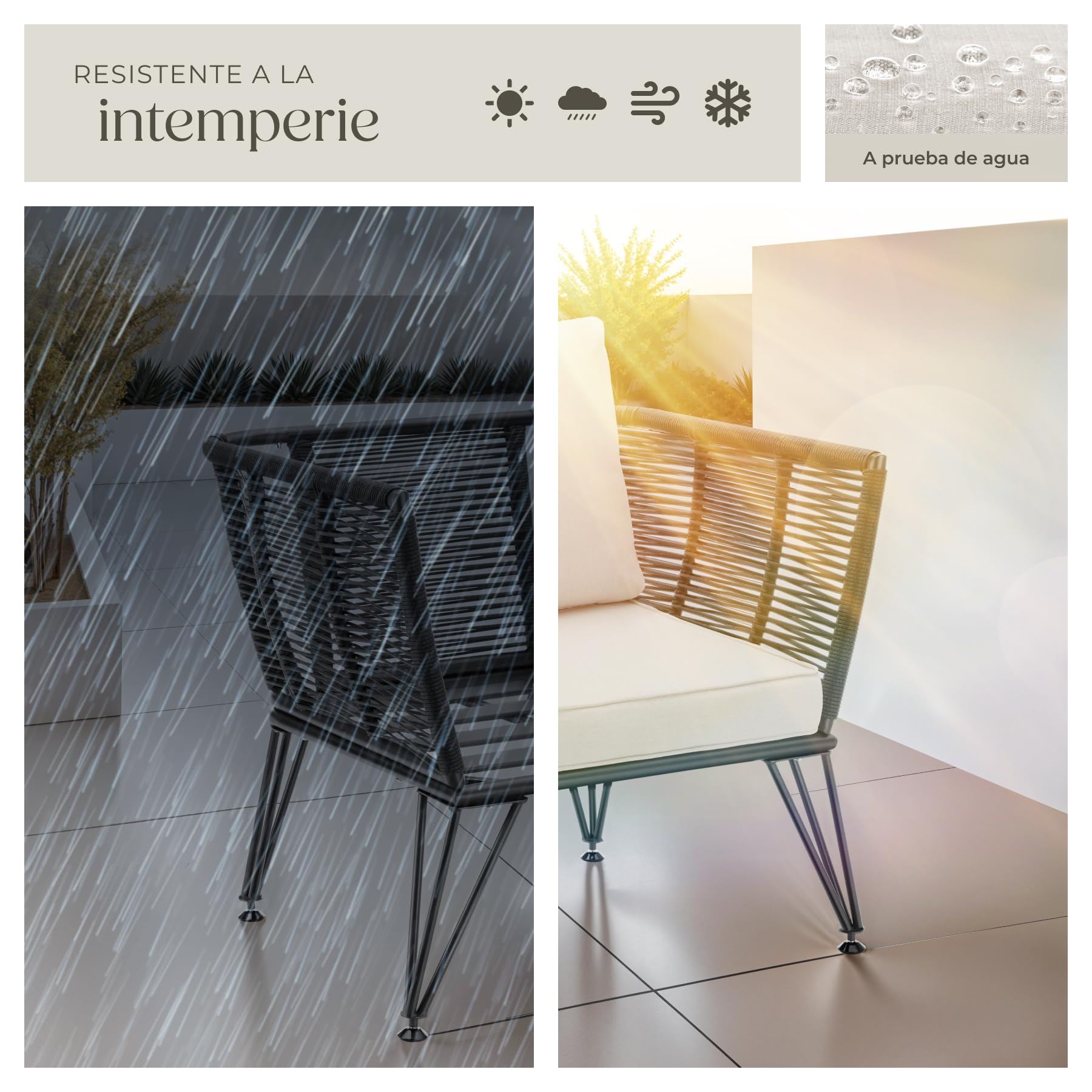 tectake® Sillas de Jardin Exterior de Ratán, Sillones de Jardin, Cojines, Sillas Exterior Resistente a la Intemperie, Sillones para Terrazas, Muebles de Jardín, Butacas de jardín - 2 Sillas