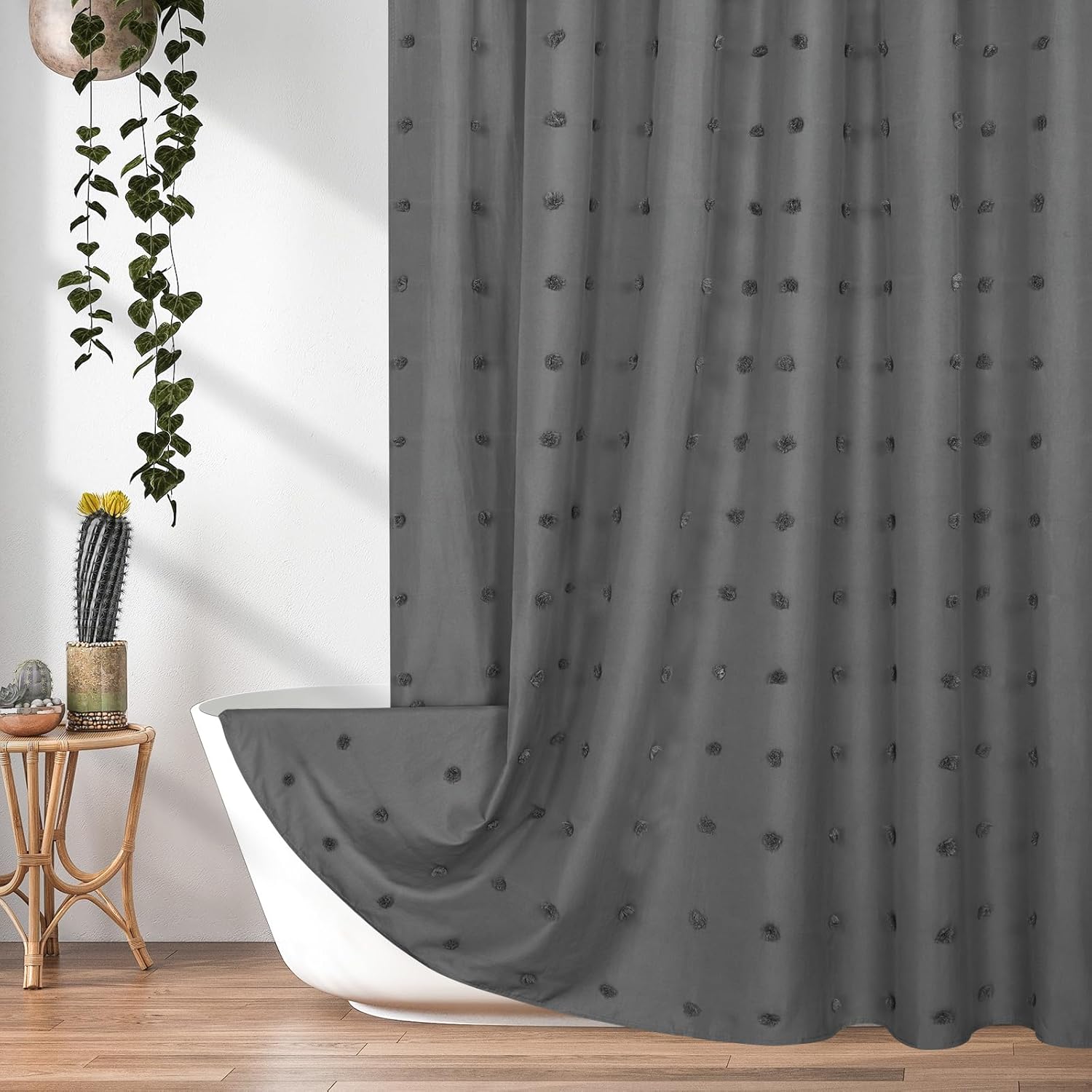 MitoVilla Grey Long Shower Curtain 72 x 78, Pleat Floral Cloth Boho Shower Curtains