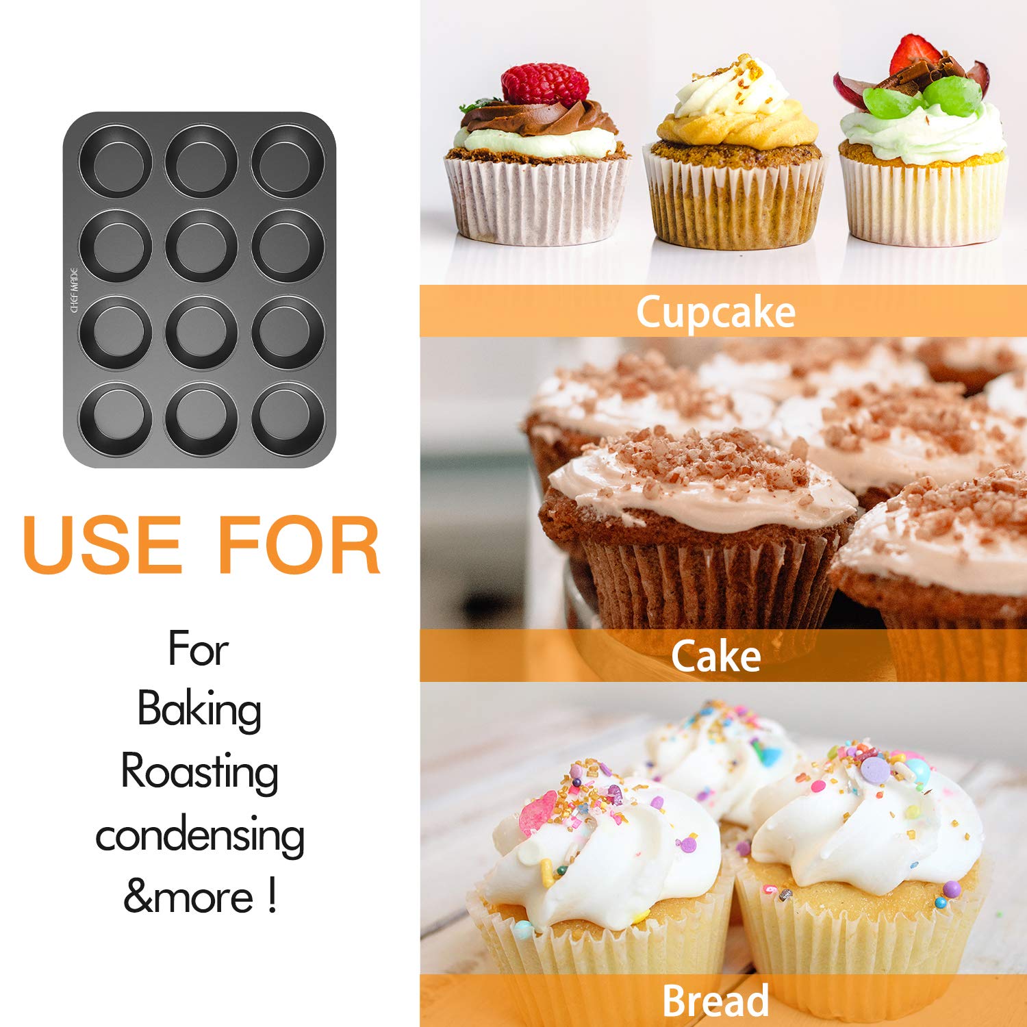 Chef Made Basic Muffin-Backformen mit 12 Antihaftbeschichtung, 2 Stück schwarz