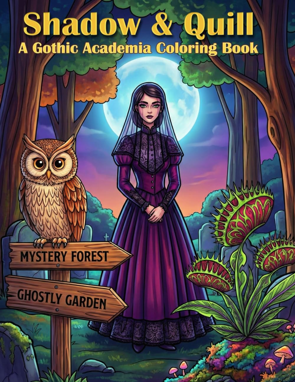 Shadow & Quill: A Gothic Academia Coloring Book 40 Intricate Designs for Adults and Teens: Victorian Fantasy, Mysterious Libraries, Elegant Witches, ... Scenes for Stress Relief and Creativity.