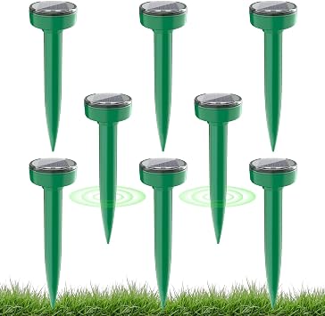 8 PCS Solar Mole Repellent Solar Powered Sonic Gopher Mole Repellent Stake