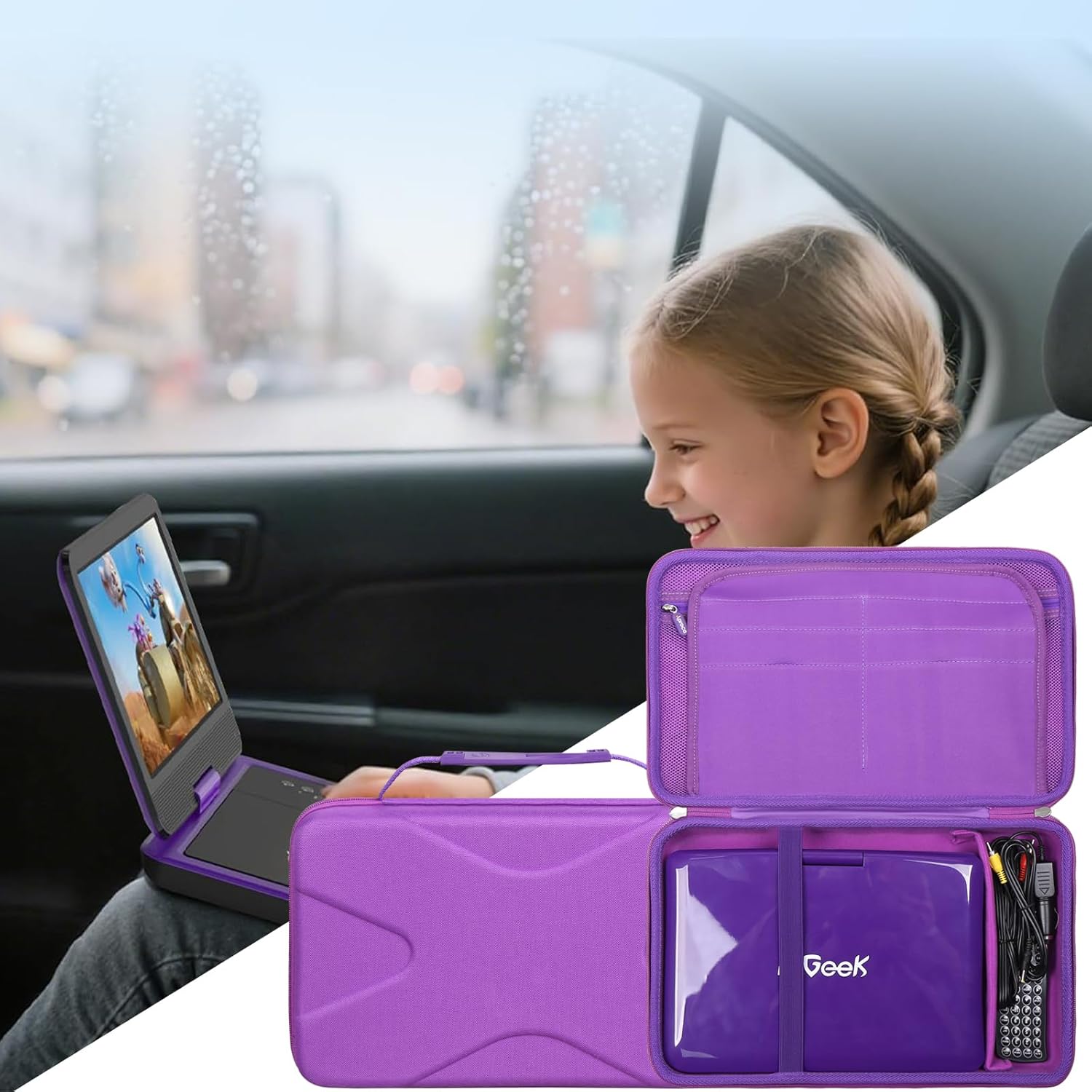 Aproca Case Compatible with MEGATEK 12.5" / pofoto 12.5" / WONNIE 12.5 / Geek 12.5" / DR. J 12.5" Portable DVD Player, Hard Storage Bag for Accessories -Purple (Case Only)