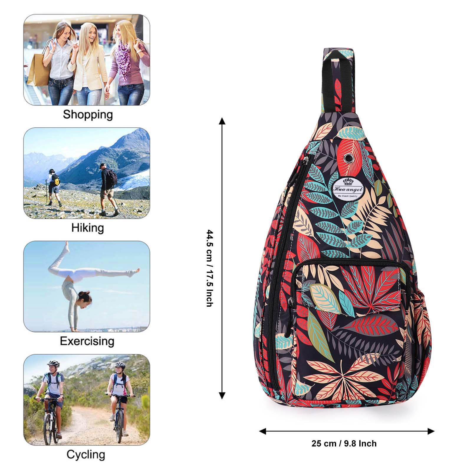 HUA ANGEL Sac Poitrine Homme Femme ave Bandoulière & Multi Poches Léger Petit Sac de Sport en Nylon Sac Bandoulière à Dos Anti-vol pour Voyage Travail Cyclisme Moto Running Gym Pickleball - 5