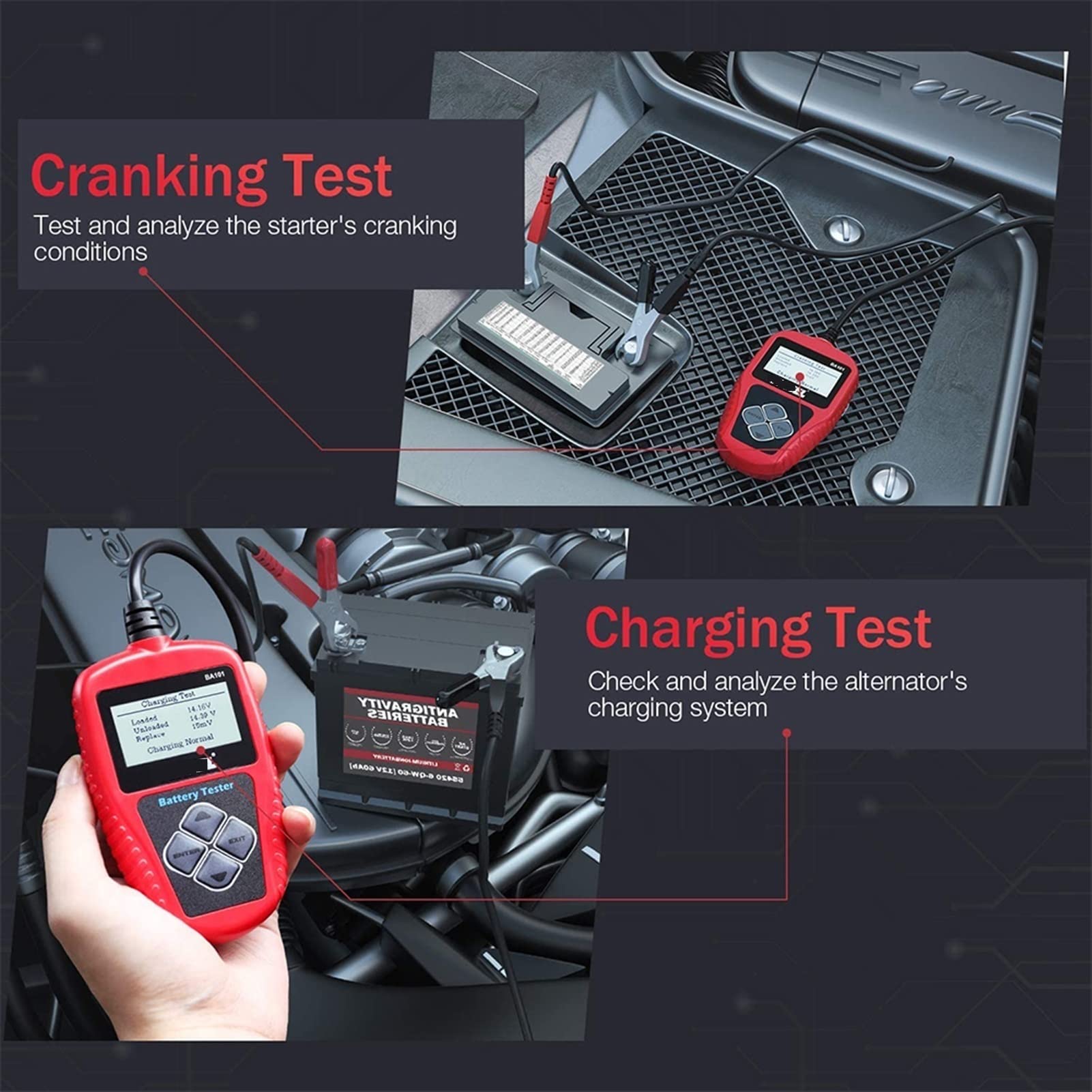 Comprobador de baterias de coche Ba101 12v Herramienta de cargador de la batería de la batería del automóvil automático 100-200 0cca Herramienta de motocicletas de automóviles for cargar sistemas de i