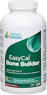 Platinum Naturals - EasyCal Bone Builder Supplement | Heart Friendly with K2, 240 Softgels - Calcium and Magnesium Supplement - Vitamins Bone Strength Supplement - Calcium Softgels Bone Health Formula