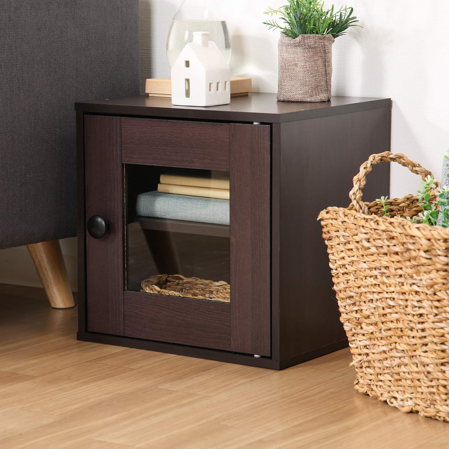 Fuji Boeki 99899 Cube Box, Glass Door, Width 13.6 x Depth 12.4 x Height 13.6 inches (34.5 x 31.5 x 34.5 cm), Brown, Storage, Free Combination