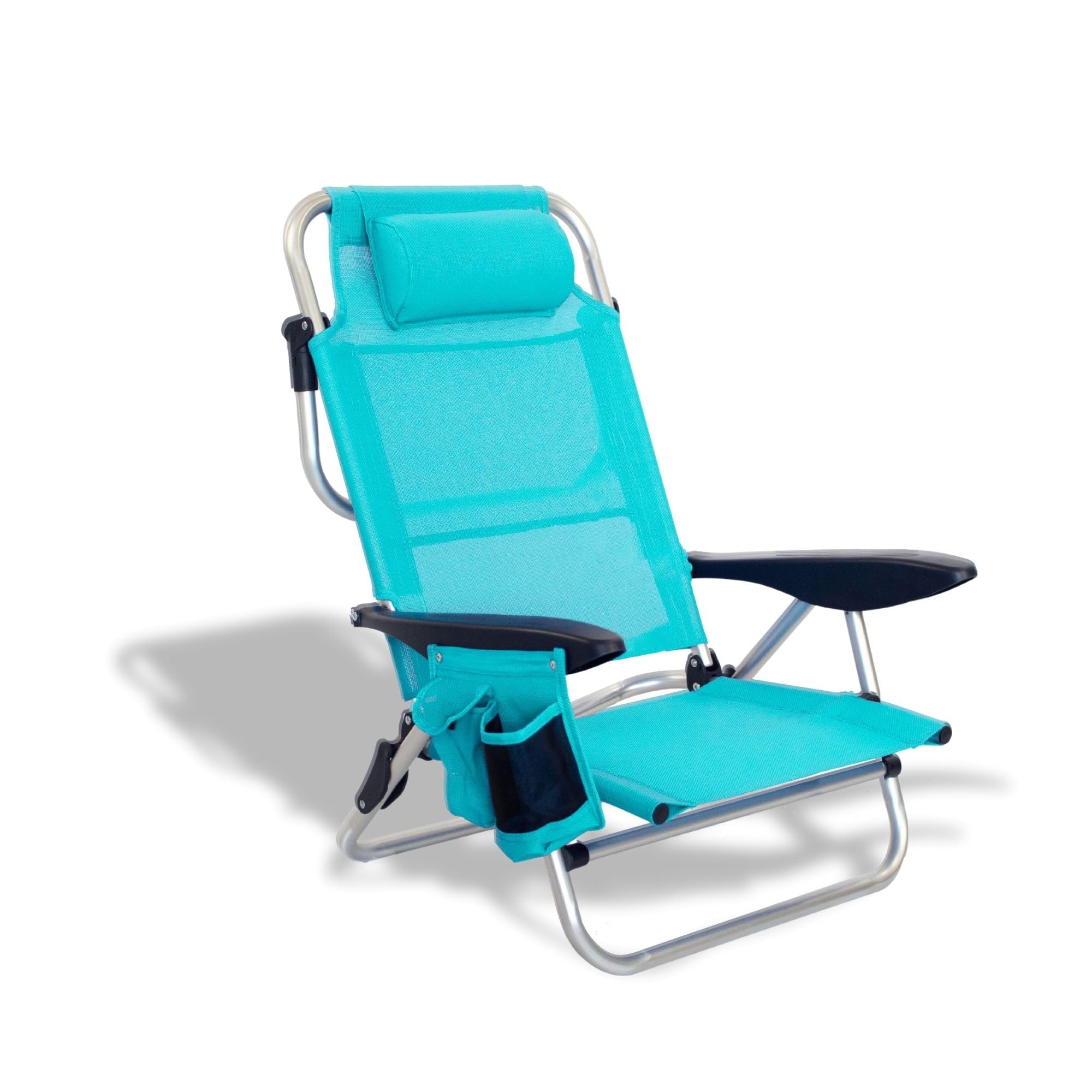 Pincho Silla de Playa Plegable 4 Posiciones Plegable con Cojin Ajustable y Bolsillos Portaobjetos Estructura de Aluminio Tejido Transpirable Resistente hasta 110 kg