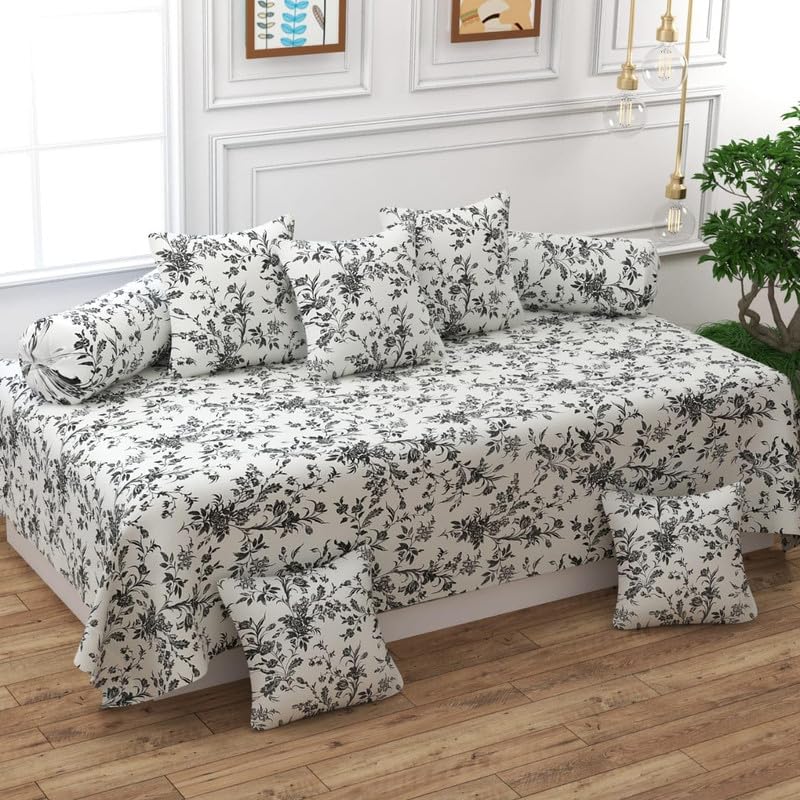 Printed Diwan Set Glace Cotton Cloth Quality Designer Printed 8 Pieces Standard Size 60x90 Inches Diwan Set (1 Single Bedsheet, 2 Bolster Covers, 5 Cushion Covers) KB-Dwn 22-image-8