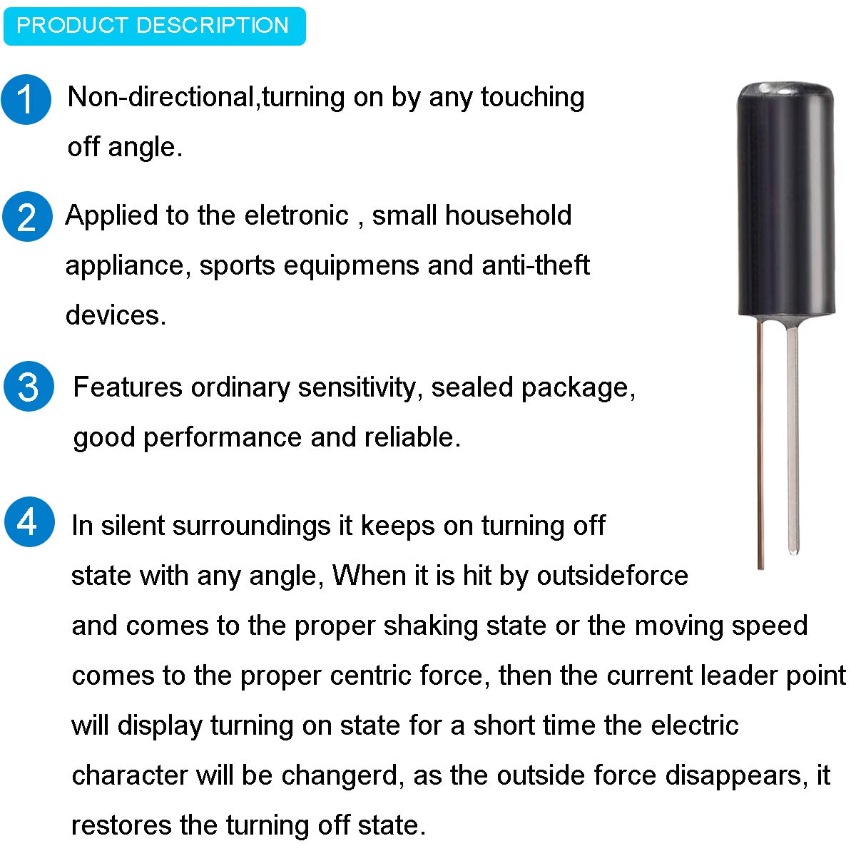 50 pièces Interrupteur à capteur de vibrations SW-18020P Kit électronique à ressort haute sensibilité 12V 2mA Étanche à l'eau et à la poussière