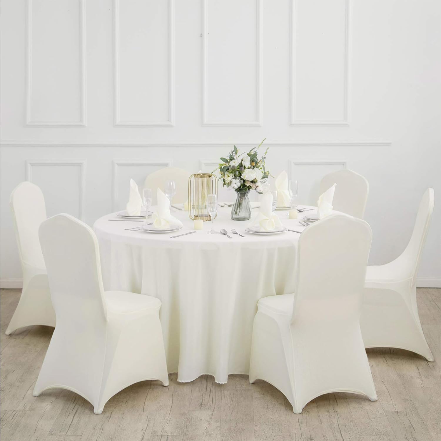 Ascoza 2pack 108 Inch Ivory Round Tablecloth in Polyester Fabric for Wedding/Banquet/Restaurant/Parties - Image 7