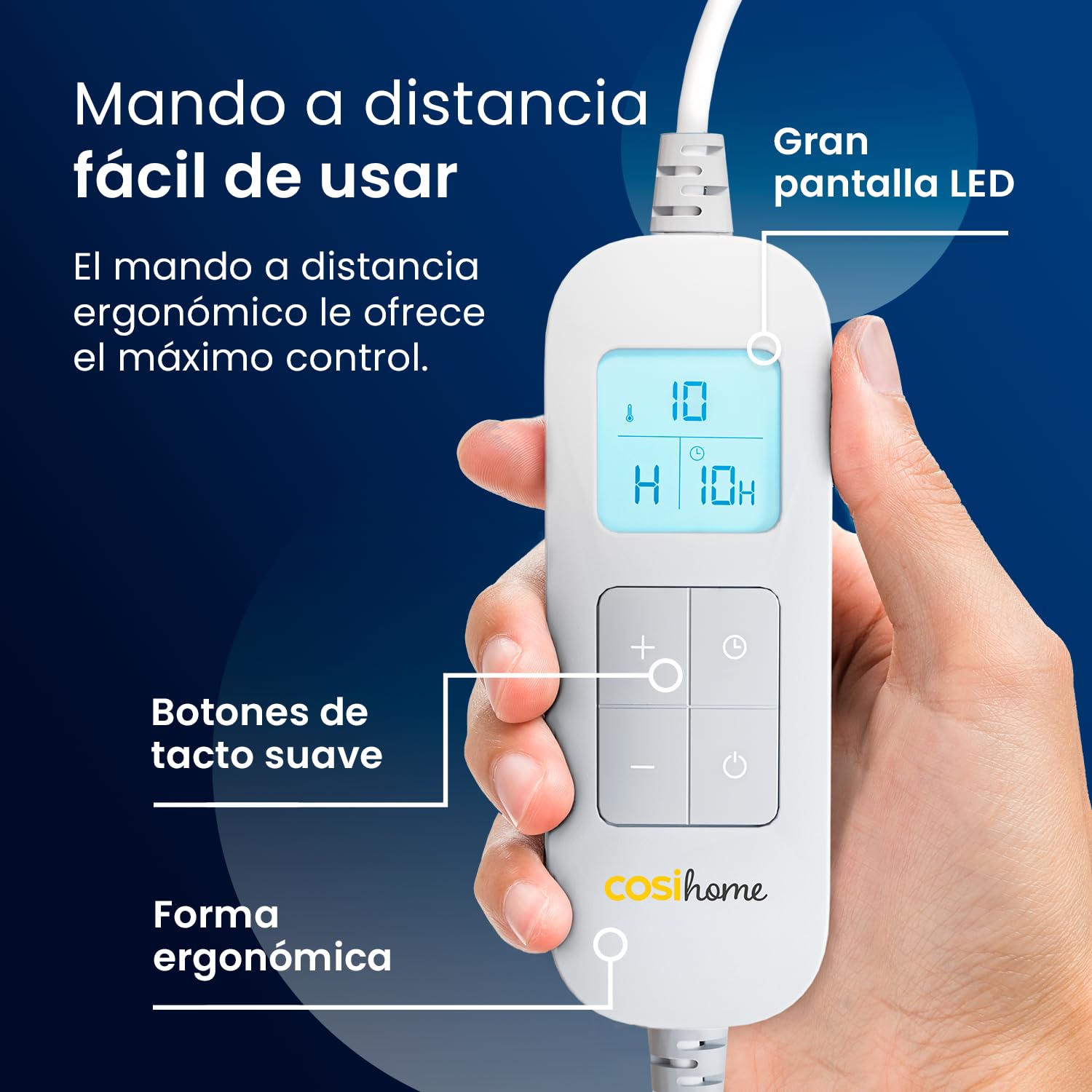 Cosi Home Manta Electrica Grande 180 x 130cm 10 Niveles de Calor, Forro Polar y Sherpa Lavables en Lavadora,Control Digital, Temporizador 10h – Manta Sofa. Azul Marino