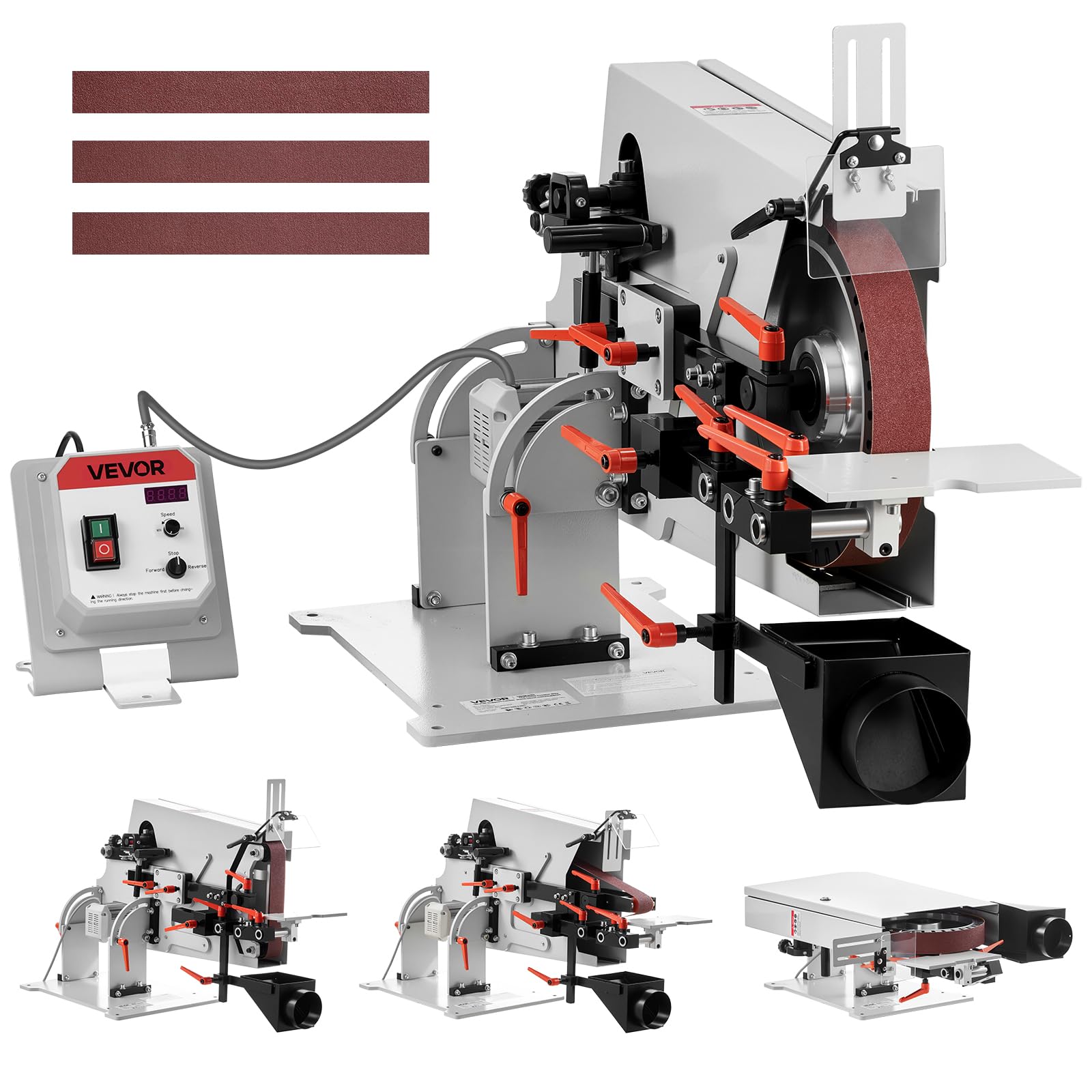 VEVOR Lijadora de Banda de 1500 W con VFD Velocidad Variable 600 a 6000 RPM, 32 m/s Motor sin Escobillas, Amoladora de Lijado 1829 x 51 mm, 3 Modos, 3 Bandas para Metal Acero Taller Madera Cuchillos