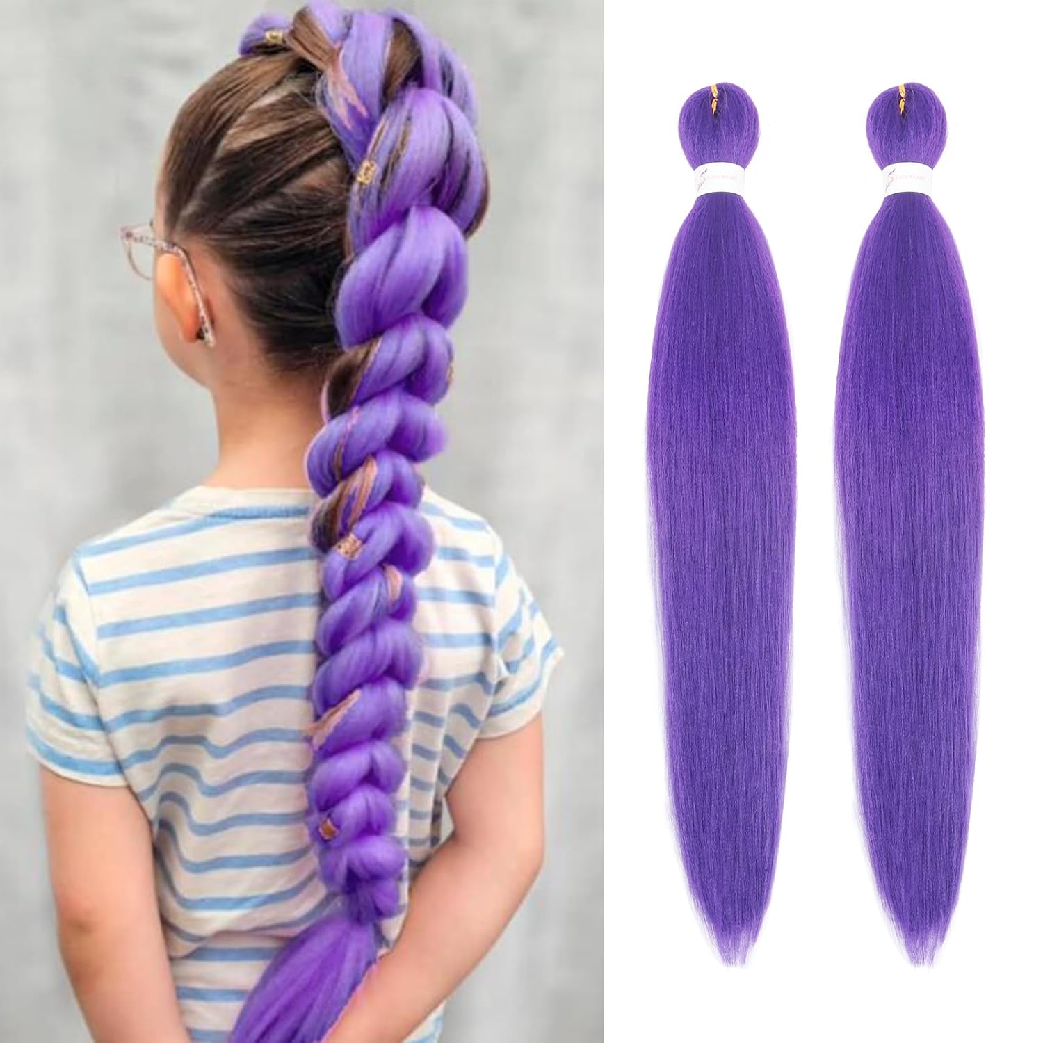 Purple Braiding Hair Pre Stretched 30 Inch - Purple Hair Extensions for Braids Long Synthetic Yaki Braiding Hairs DIY Braids Ponytail for Stage Party Halloween Cosplay 2 Pack 30 Inch Purple