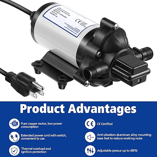 Miniatura 4 de Bomba de diafragma de presión de agua de 115 V, 4 GPM, 45 PSI con interruptor de encendido/apagado de extensión, bomba de refuerzo industrial
